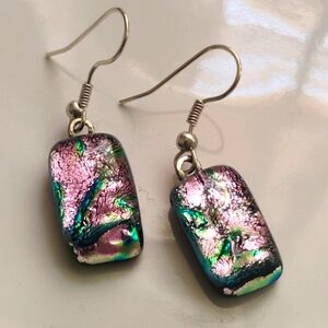 Glass Bead hand crafted earrings Irriddecent Galaxy Style